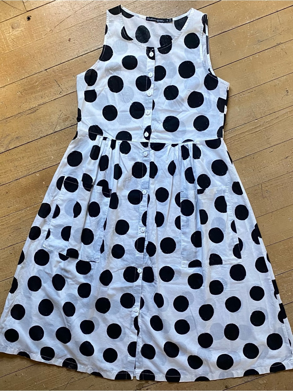 Gudrun Sjoden sleeveless black and white polka dot midi dress